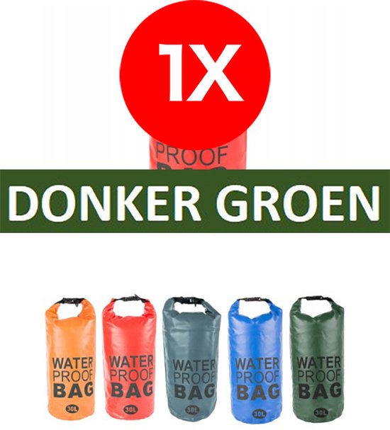 Drybag 20 Liter Groen - Waterdichte Zak - Tas Voor Op Het Water Waterproof Kanotas Zeiltas Boottas Met Doorkijk