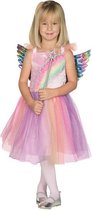 PartyXplosion - Elfen Feeen & Fantasy Kostuum - De Lieve Kleine Regenboog Fee - Meisje - Roze - Maat 104 - Carnavalskleding - Verkleedkleding