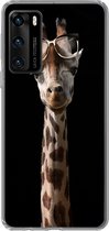 Geschikt voor Huawei P40 hoesje - Giraffe - Bril - Zwart - Siliconen Telefoonhoesje