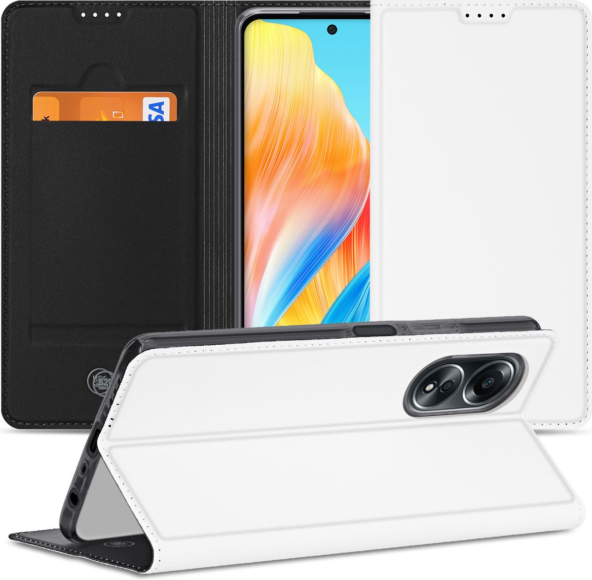 Stand Case Hoesje Geschikt voor de OPPO A58 4G Wit met Pashouder