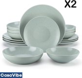 CasaVibe Serviesset – 32 delig – 8 persoons –Porselein - Luxe – Bordenset – Dinner platen – Dessertborden - Kommen - Licht Groen - Set