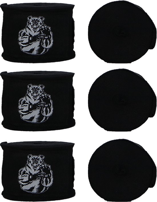 Foto: Orcq bear boxing handwraps 3 paar boks wraps boksbandages kickboks bandage 450cm zwart