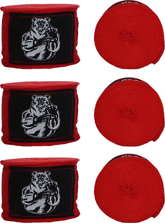 Foto: Orcq bear boxing handwraps 3 paar boks wraps boksbandages kickboks bandage 450cm rood