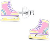 Joy|S - Zilveren schaats oorbellen - roze - schaatsen oorknoppen
