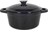 Gietijzeren braadpan, zwart geëmailleerd, 3,5 liter/Ø 21 cm, massieve ijzeren braadpan met handgrepen, pan voor grill, oven, stoofpan, ingebrand, voedselveilig