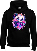 Hoodie kind - Sweater zwart met capuchon - Stoere trui met Pandabeertje - Maat 134/140