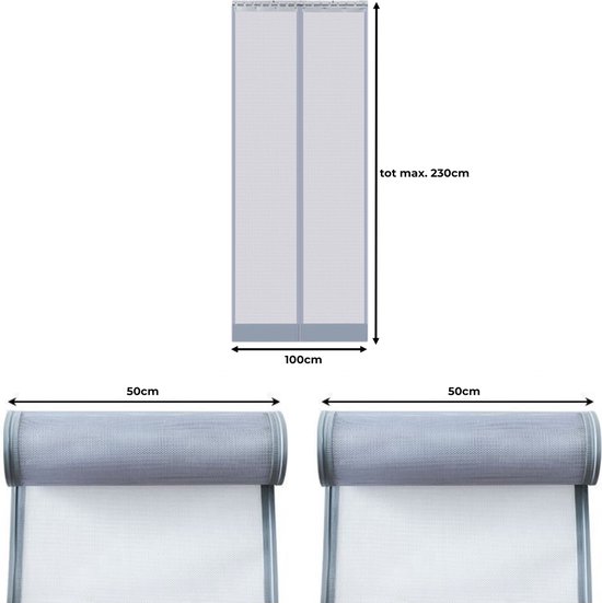 Vliegengordijn voor Deur - Hordeuren - 100x230 cm - 2 Laags Rubberen Lamellenhor - Hordeur Grijs - Deurhor met Lamellen op lengte te maken! van Toolland — afbeelding 4