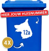 Container Sticker Herdershonden hoofd/Kop met Huisnummer - 20x22 cm - Wit - Klikostickers - Container Sticker Hond - Herder - 12345678910 - Cadeau