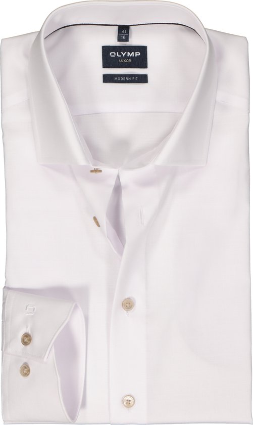 OLYMP modern fit overhemd - structuur - wit - Strijkvrij - Boordmaat: 42