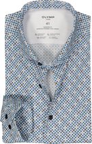OLYMP 24/7 modern fit overhemd - tricot - blauw met beige en wit dessin - Strijkvriendelijk - Boordmaat: 46