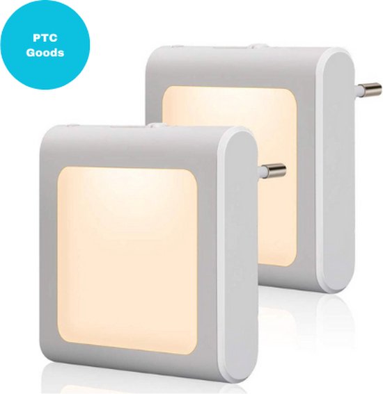 PTC Goods - 2 x veilleuse LED enfichable/prise - veilleuse avec capteur jour/nuit - lampe LED plug-in - Veilleuse - lumière chaude - Pour la chambre de bébé/enfant
