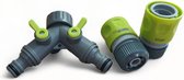 Rehau - Waterverdeler - 2 weg G26,5 mm (3/4") - Kraan splitter - 2x slangstuk met waterstop - Slangmaat 13 mm (1/2") - Adapter voor kraan en tuinslang - Tuinslang koppelingen - Geschikt voor Gardena