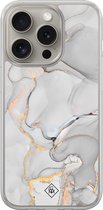 Casimoda® hoesje - Geschikt voor iPhone 15 Pro Max - Marmer Grijs - 2-in-1 case - Schokbestendig - Marble design - Verhoogde randen - Grijs, Transparant