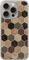 Casimoda® hoesje - Geschikt voor iPhone 15 Pro Max - Kubus Groen Bruin - 2-in-1 case - Schokbestendig - Geometrisch patroon - Verhoogde randen - Bruin/beige, Transparant