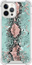 Casimoda® hoesje - Geschikt voor iPhone 12 Pro Max - Slangenprint pastel mint - Shockproof case - Extra sterk - TPU/polycarbonaat - Mint, Transparant