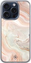 Casimoda® hoesje - Geschikt voor iPhone 15 Pro - Marmer Waves - 2-in-1 case - Schokbestendig - Water - Verhoogde randen - Bruin/beige, Transparant