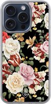 Casimoda® hoesje - Geschikt voor iPhone 15 Pro - Bloemen flowerpower - 2-in-1 case - Schokbestendig - Bloemen - Verhoogde randen - Multi, Transparant