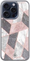 Casimoda® hoesje - Geschikt voor iPhone 15 Pro - Stone grid marmer / Abstract marble - 2-in-1 case - Schokbestendig - Geometrisch patroon - Verhoogde randen - Paars, Transparant