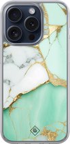 Casimoda® hoesje - Geschikt voor iPhone 15 Pro - Marmer Mintgroen - 2-in-1 case - Schokbestendig - Marble design - Verhoogde randen - Mint, Transparant