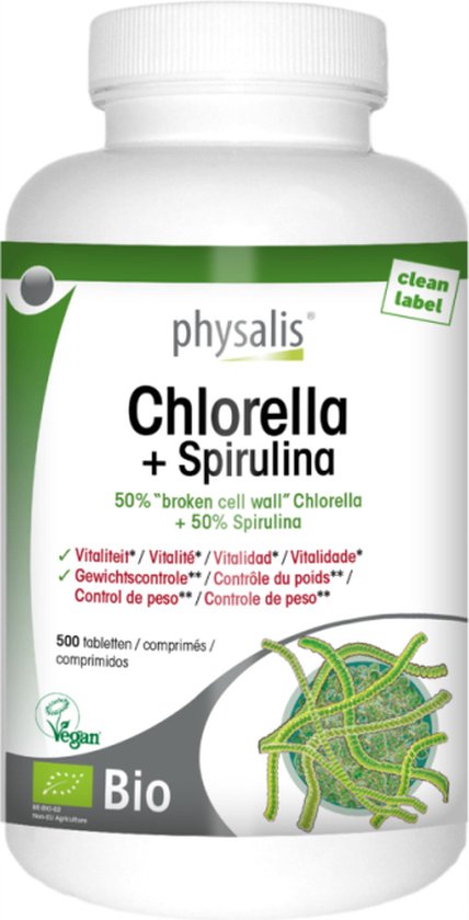 Physalis® Chlorella + Spirulina Bio 500 Gecomprimeerde tabletten