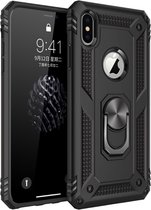 Apple iPhone X/XS zwart Shockproof Militairy Hybrid Armour Case Hoesje Met Kickstand Ring - Apple iPhone X/XS - Extreem Stevige Anti-Shock Hard Rugged Cover Bumper Hoes Met Magnetische Ringhouder - Stevige Shock Proof Backcover - Zwart