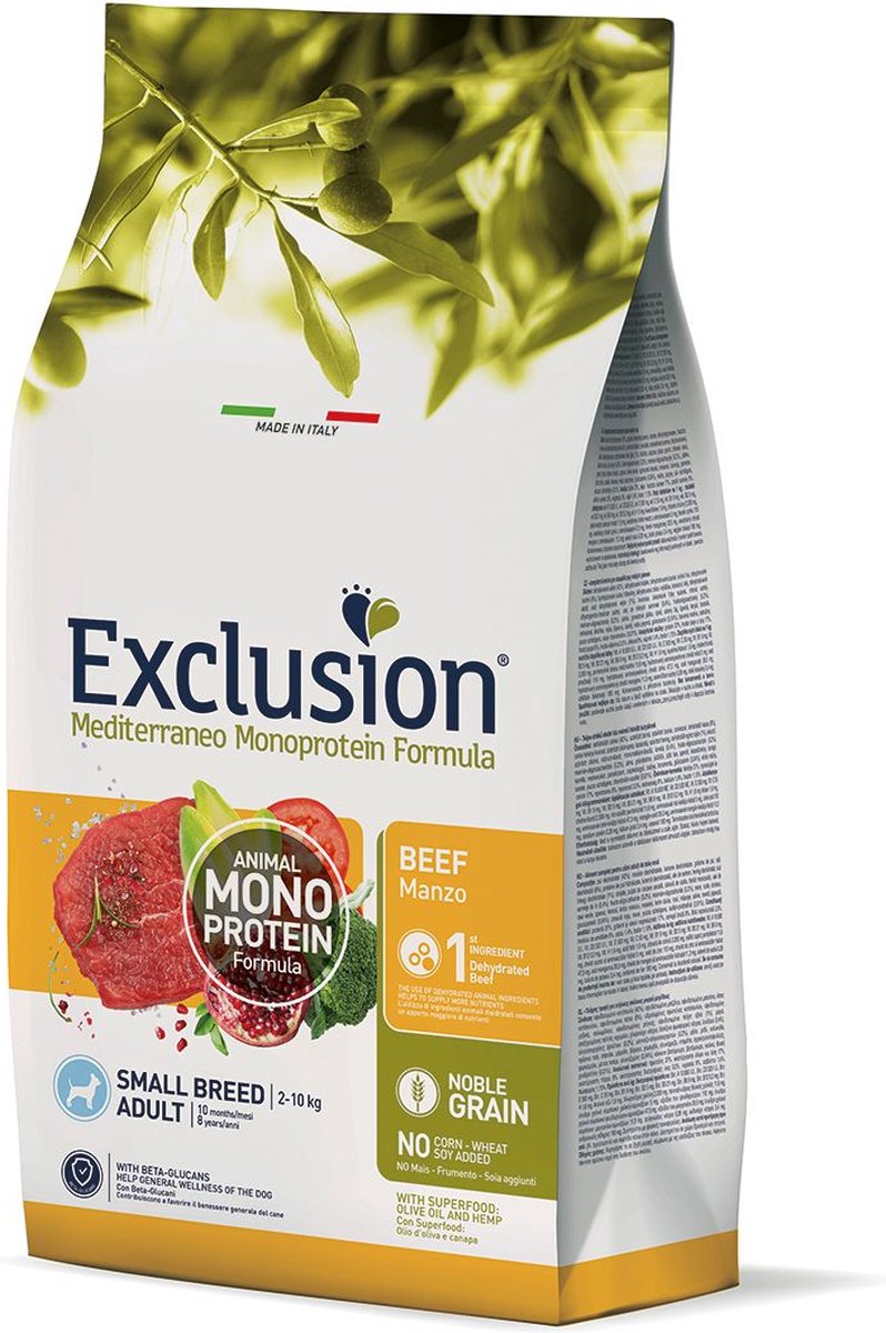 EXCLUSION Exclusion Mediterraneo Monoprotein Formula - Adult SMALL DOG - noble grain BEEF - 2kg