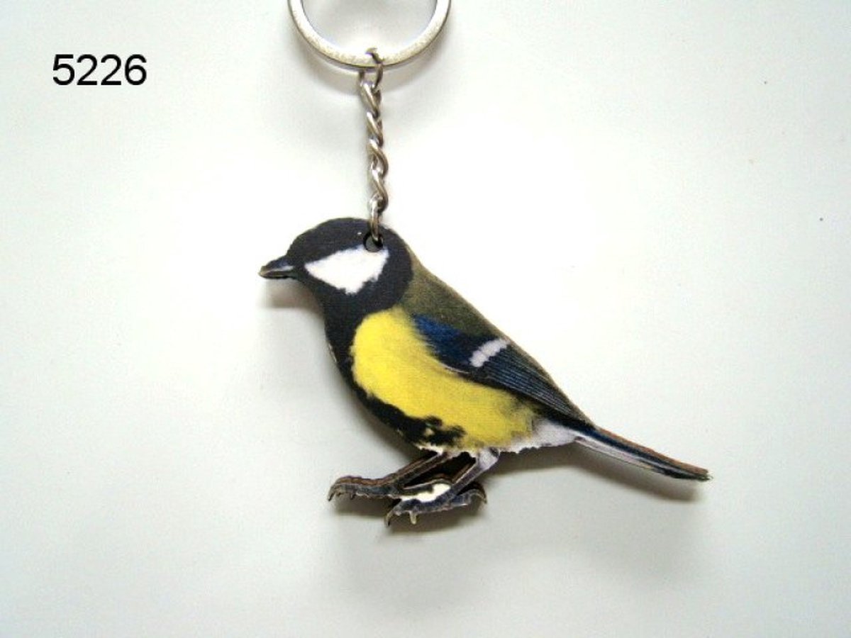Geharo Sleutelhanger Koolmees – 4 cm – Hout – Vogelprint – Decoratief