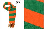 5x Sjaal gebreid oranje/groen 160cm x 21cm - Carnaval thema feest festival party fun kou winter