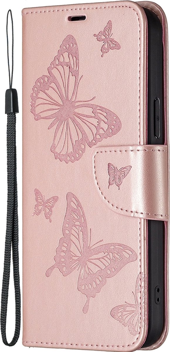 Mobigear Telefoonhoesje geschikt voor Samsung Galaxy S23 FE Hoesje | Mobigear Butterfly Bookcase Portemonnee | Pasjeshouder voor 3 Pasjes | Telefoonhoesje voor Pinpas / OV Kaart / Rijbewijs - Roségoud