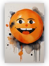 Happy sinaasappel poster - Keuken poster - Muurdecoratie aquarelverf - Retro poster - Posters woonkamer - Slaapkamer decoratie - 40 x 60 cm