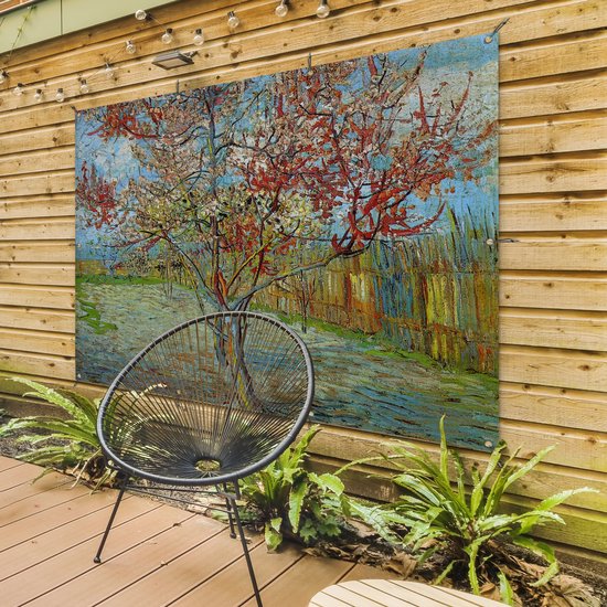 Muurdecoratie buiten De roze perzikboom - Vincent van Gogh - 160x120 cm - Tuindoek - Buitenposter
