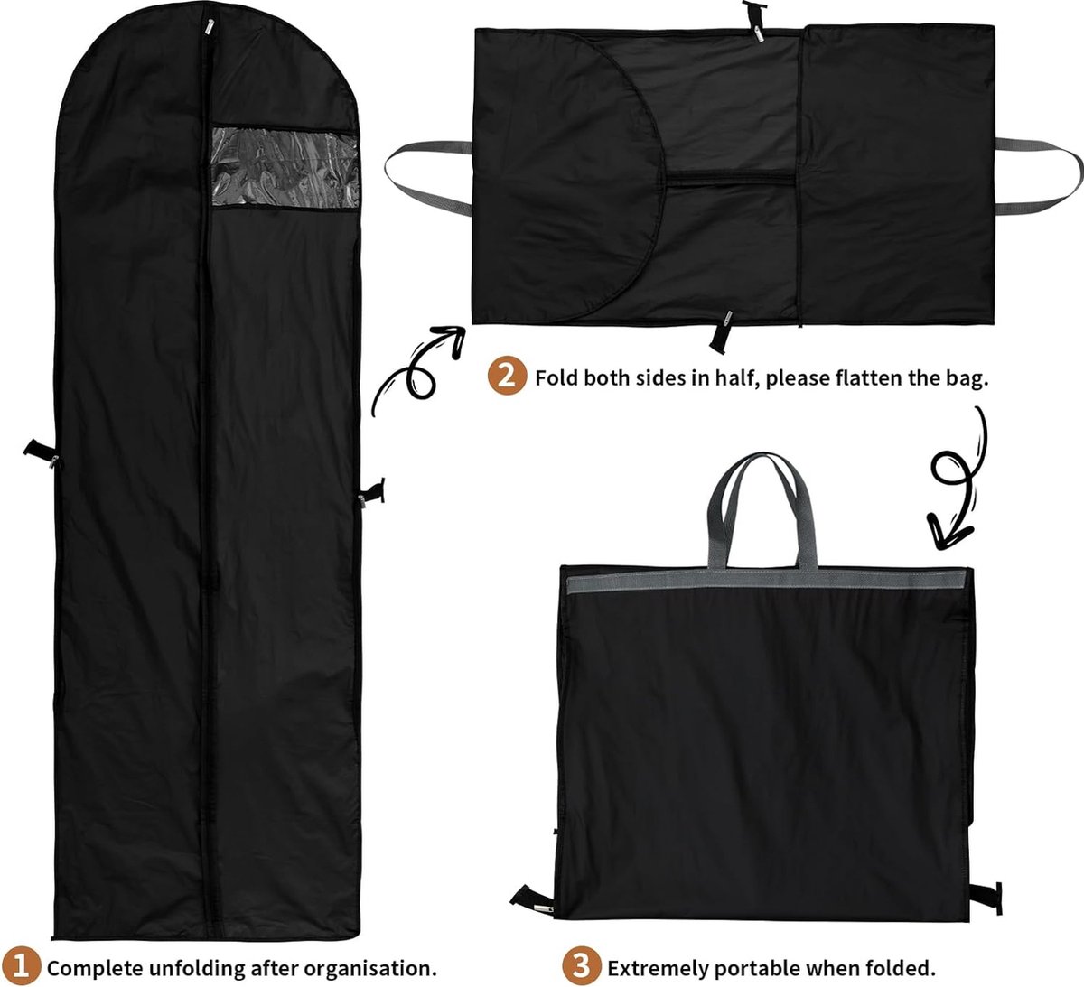 2 Housses De Protection Pour Robes Longues 60x180 Cm - Avec Fenêtre Transparente, Poignée, Fermeture éclair - Anti-poussière