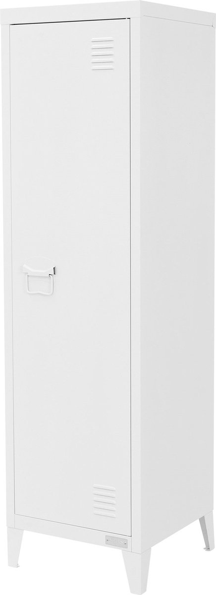 ml-design archiefkast hoog, 38x38x137,5 cm, wit, staal, vrijstaande kantoorkast met 4 poten, metalen locker enkele deur, 3 binnenvakken, opbergkast stalen kast metalen kast opbergkast