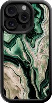 Casimoda® hoesje - Geschikt voor iPhone 15 Pro - Groen marmer / Marble - Effen telefoonhoesje met lensbescherming - TPU - Backcover - Groen
