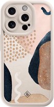 Casimoda® hoesje - Geschikt voor iPhone 14 Pro - Abstract Dots - Effen telefoonhoesje met lensbescherming - TPU - Backcover - Bruin/beige