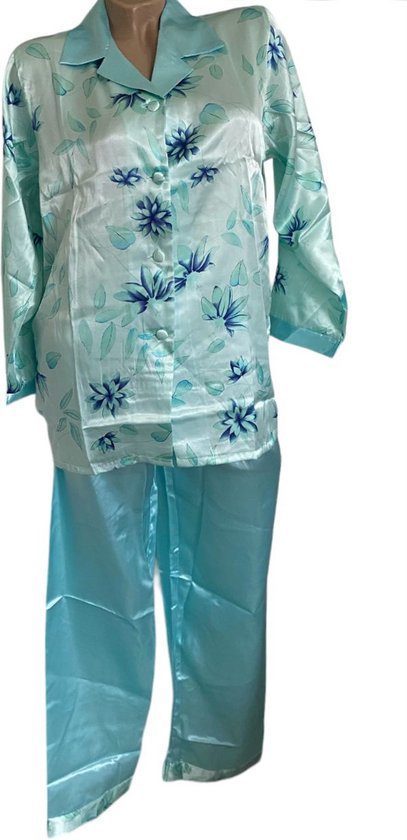 Dames satijn pyjama set M 34-36 groen/blauw