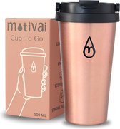 Outdoor Koffiebeker To Go - Motivai® - Rosé - 500ml - Thermosbeker - BPA vrij - Theebeker - Reisbeker - Travel mug - Lekvrij