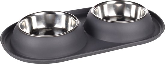 Flamingo Grafa Duo Dinner - Eet- En Drinkpot Honden - Eetpot Duo Dinner Grafa Donkergrijs Dia 14,5cm 2x500ml - 1st - 139074 - 1st