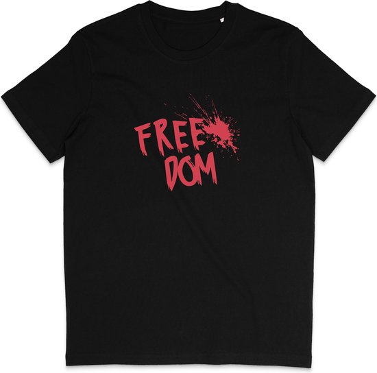 Heren en Dames T Shirt - Tekst: Freedom Vrijheid - Zwart - S