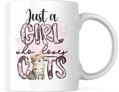 Mug Cat Lover avec texte : Juste une fille qui aime les chats | Amoureux des Chats | Sort de Chats | Cadeau | Mug drôle | Tasse de café | Gobelet à café | Tasse à thé | Tasse de thé