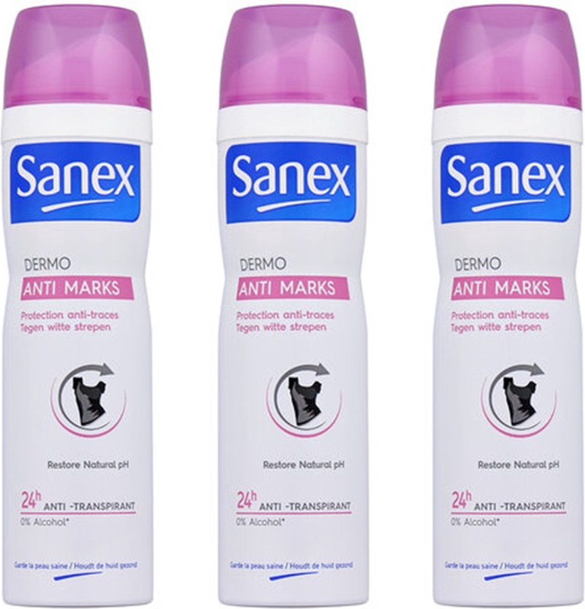 Sanex Deo Spray - Dermo Invisible / Anti Marks - 3 X 150 ml