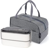 boîte à lunch adultes et enfants avec sac de transport et couverts Bento Box en acier inoxydable avec compartiments boîte à lunch boîte à goûter pour la maternelle boîtes à lunch boîte à bananes (blanc)