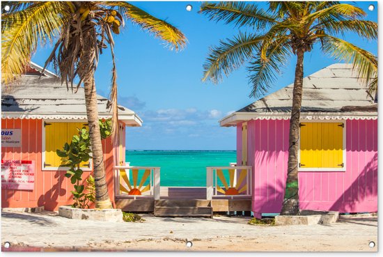 Kleurrijke strandhutjes Caraiben Tuinposter 60x40 cm - Foto op Tuinposter (tuin decoratie)