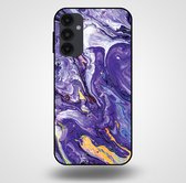Smartphonica Telefoonhoesje voor Samsung Galaxy A34 5G met marmer opdruk - TPU backcover case marble design - Goud Paars / Back Cover geschikt voor Samsung Galaxy A34 5G