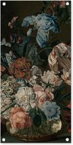 Tuinposter Stilleven met bloemen - Schilderij van Cornelia van der Mijn - 40x80 cm - Wanddecoratie Buiten - Tuinposter - Tuindoek - Schuttingposter - Tuinschilderij