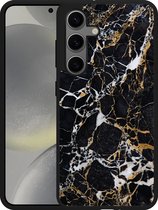 Cazy Hardcase Hoesje geschikt voor Samsung Galaxy S24 Zwart Goud Marmer