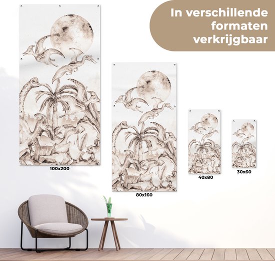 Affiche de clôture Dino - Enfants - Jungle - Plantes - Kids - 100x200 cm - Toile de jardin