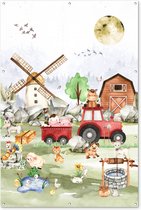 Décoration murale Ferme - Tracteur - Enfants - Animaux - 120x180 cm - Poster jardin - Toile jardin - Poster extérieur