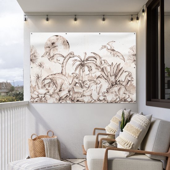 Décoration murale Dino - Enfants - Jungle - Plantes - Kids - 180x120 cm - Poster jardin - Toile jardin - Poster extérieur