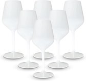 Set van 6 wijnglazen 33 Cl van polycarbonaat (hard plastic), 100% Italiaans design, onbreekbare glazen, herbruikbare en vaatwasmachinebestendige wijnglazen, wit
